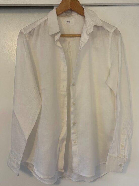 100% linen white button-down Uniqlo Perfect condition - Picture 2 of 5